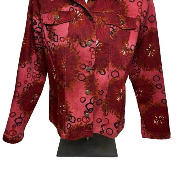 French Laundry burgundy print denim jacket size L - Picture 3 of 13